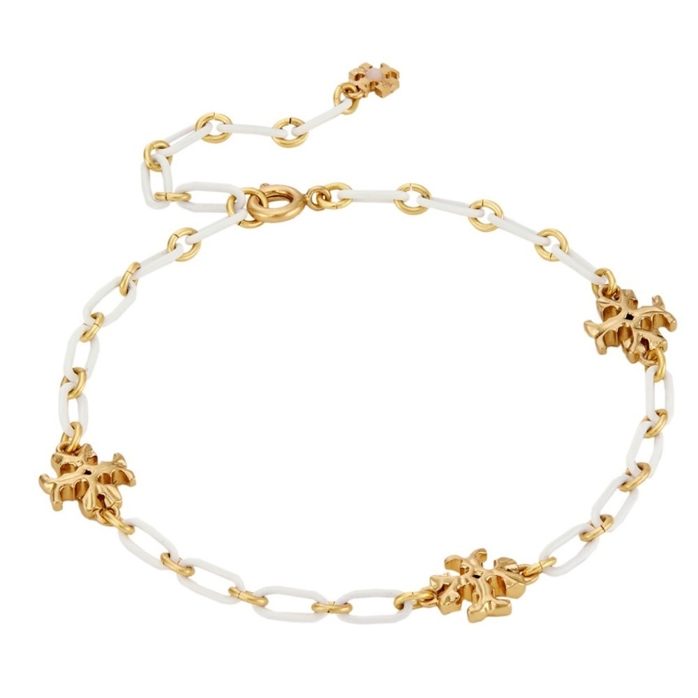 🆕 Tory Burch Authentic Roxanne Gold-Plated & Ivory Acrylic Logo Chain Bracelet - Picture 5 of 6